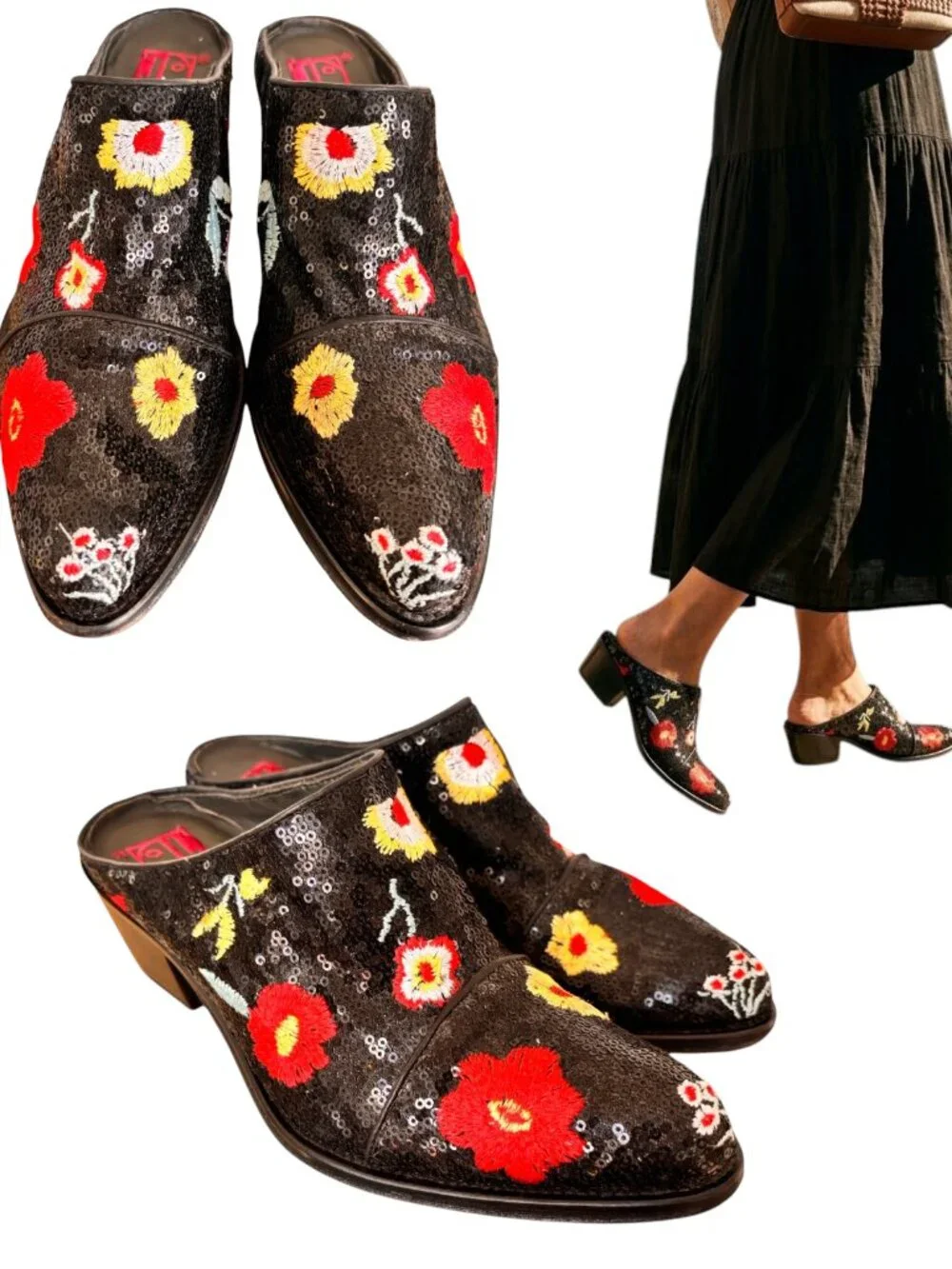 RARE 90'S VINTAGE JO GHOST SEQUIN MULES MADE IN ITALY SZ.‎ 8.5/38.5